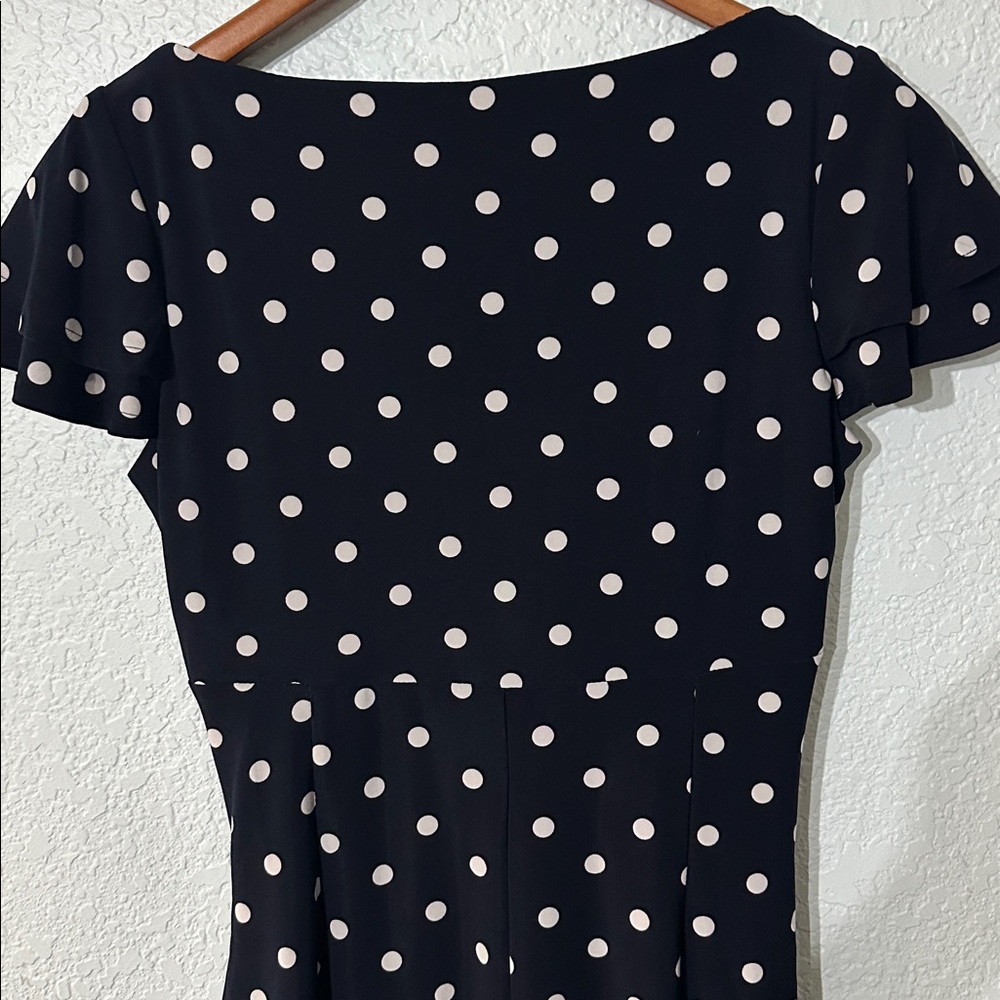 Lauren Ralph Lauren Polka‎ Dot Ruched Waist Ruffle Sleeves Stretch Size 4 - Picture 9 of 12